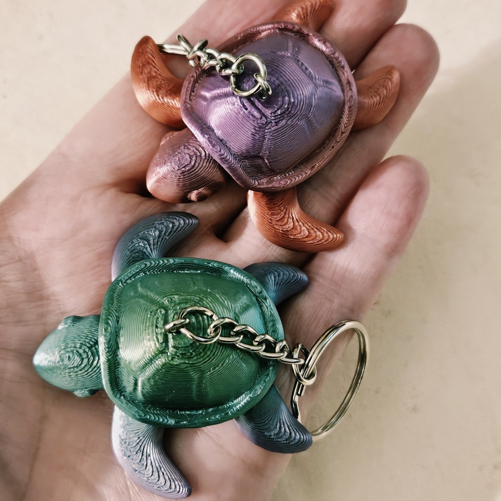 Matching Set of 2 3D Printed Articulated Sea Turtle Fidget Keychains-Flexy Charm